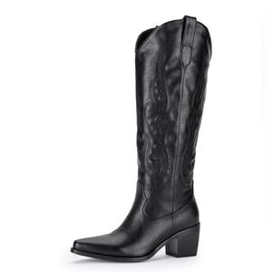 Black Western Leather Heeled Boots